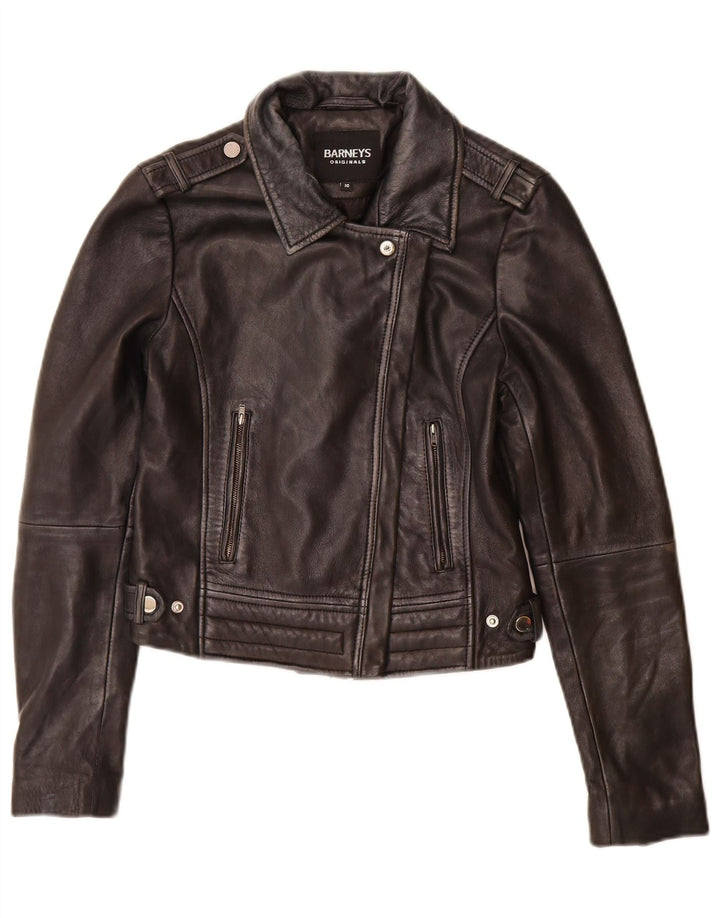 BARNEYS Damen-Bikerjacke aus Leder, UK 10, kleines schwarzes Leder