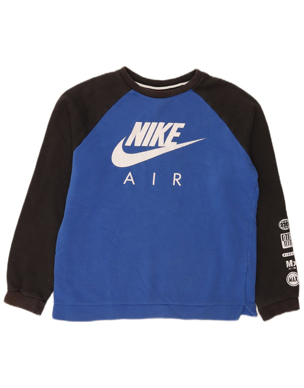 Nike Jungen Grafik-Sweatshirt-Pullover, 13–14 Jahre, XL, blaue Farbblock-Baumwolle