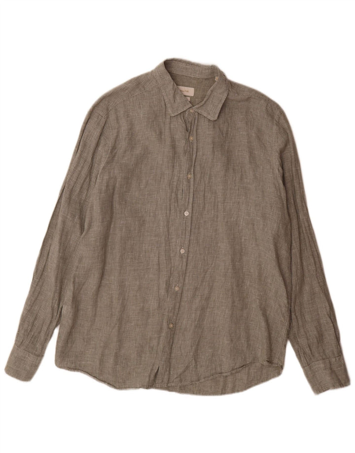 Massimo Dutti Herrenhemd XL, grünes Hahnentritt-Leinen