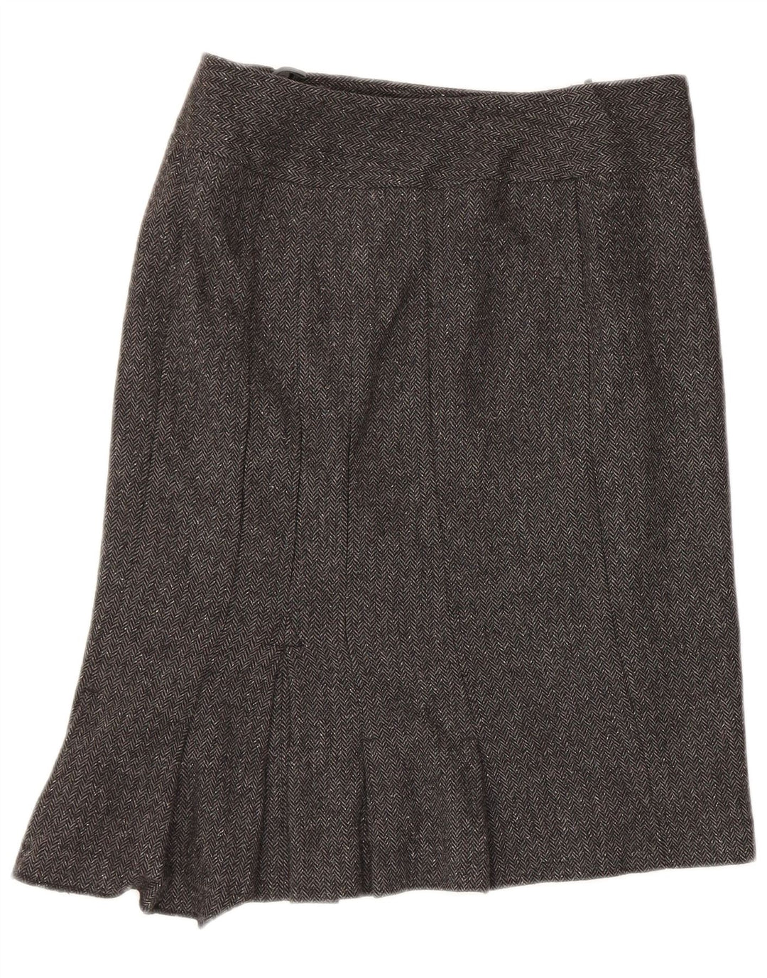 Benetton Damen Asymmetrischer Rock IT 40 Small W30 Graues Fischgrätenmuster