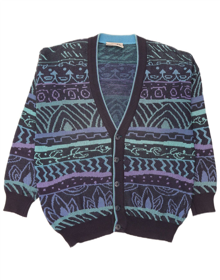 JAC Herren-Cardigan-Pullover IT 52 Große marineblaue geometrische Baumwolle