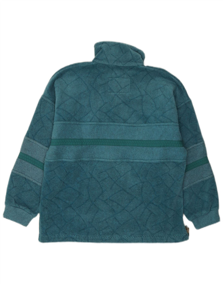 Gigi's Herren-Fleecepullover mit Knopfkragen, Mitteltürkis, geometrisch