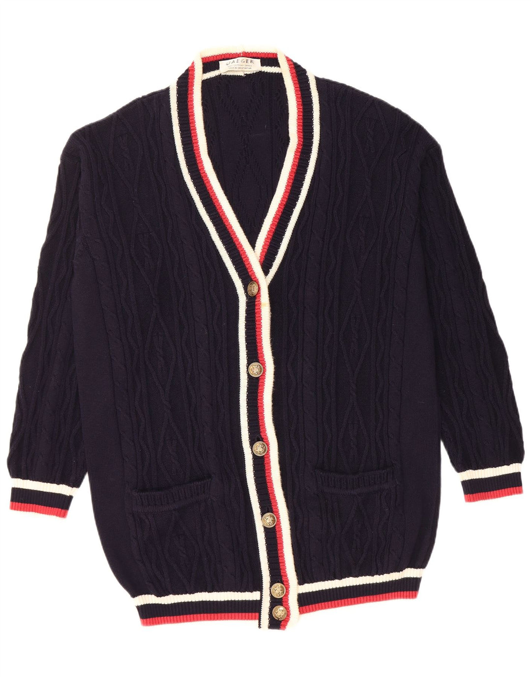 JAEGER Damen-Strickjacke in Übergröße, Gr. 10, Größe S, Marineblau, Farbblock