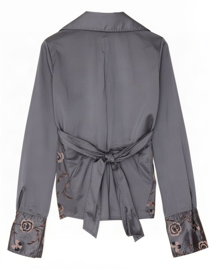Naracamicie Damen-Hemdbluse, UK 12, Mittelgraues, geblümtes Polyester