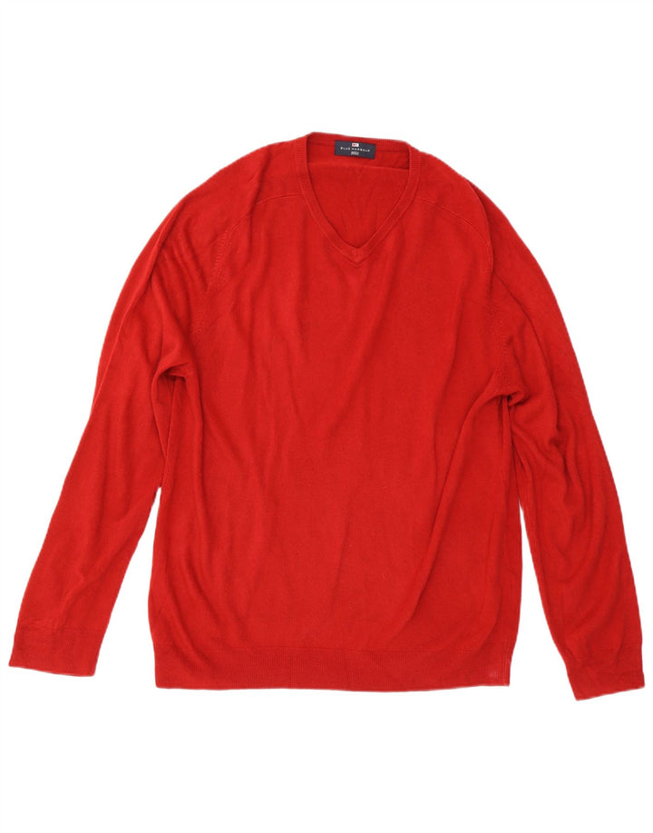 Marks & Spencer Herren Blue Harbor V-Ausschnitt Pullover Pullover Large Rot Acryl