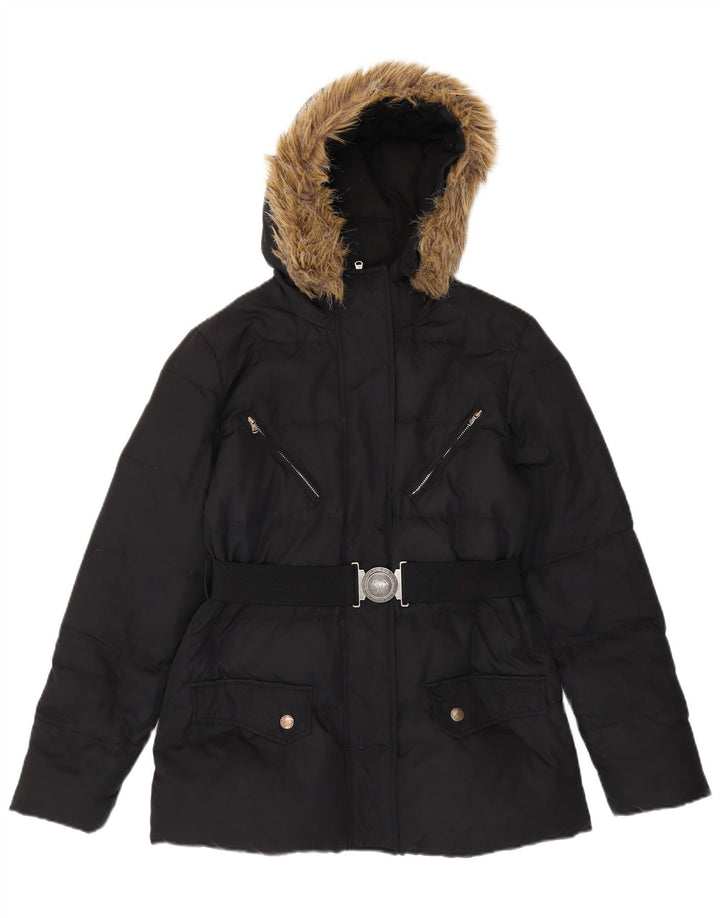 Ralph Lauren Wattierte Damenjacke mit Kapuze, UK 10, Größe S, Schwarz, Polyester