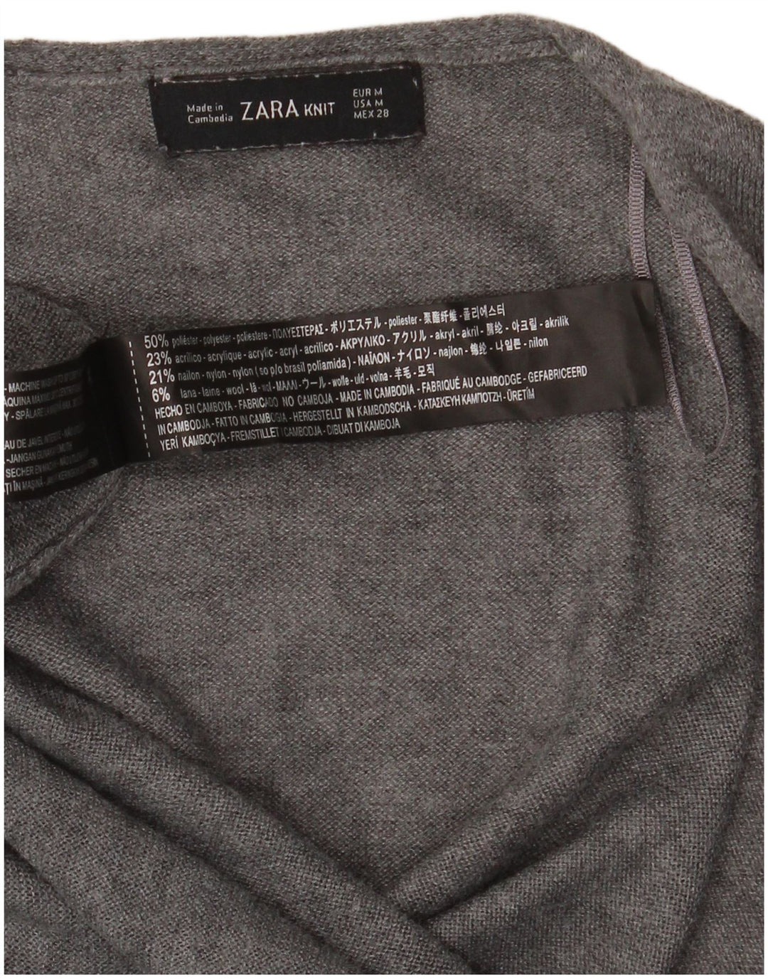 Zara Damen Longline Open Cardigan Pullover UK 14 Mittelgraues Polyester