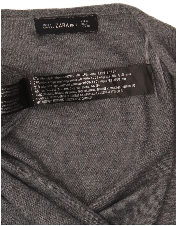 Zara Damen Longline Open Cardigan Pullover UK 14 Mittelgraues Polyester