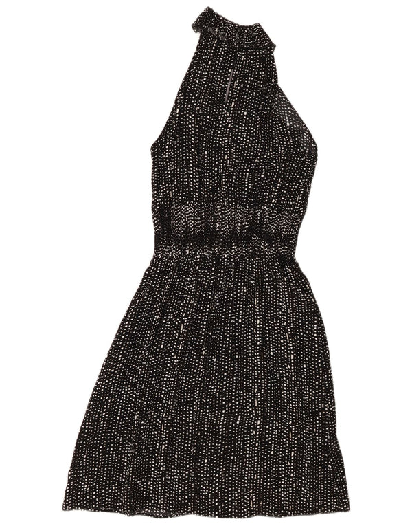 Marks & Spencer Damen Neckholder-Kleid UK 10 Small Schwarz gepunktete Viskose