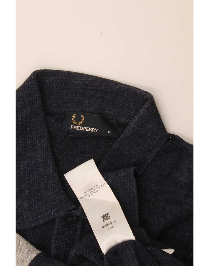 Fred Perry Herren-Poloshirt aus mittelblauer, marineblauer Colourblock-Baumwolle