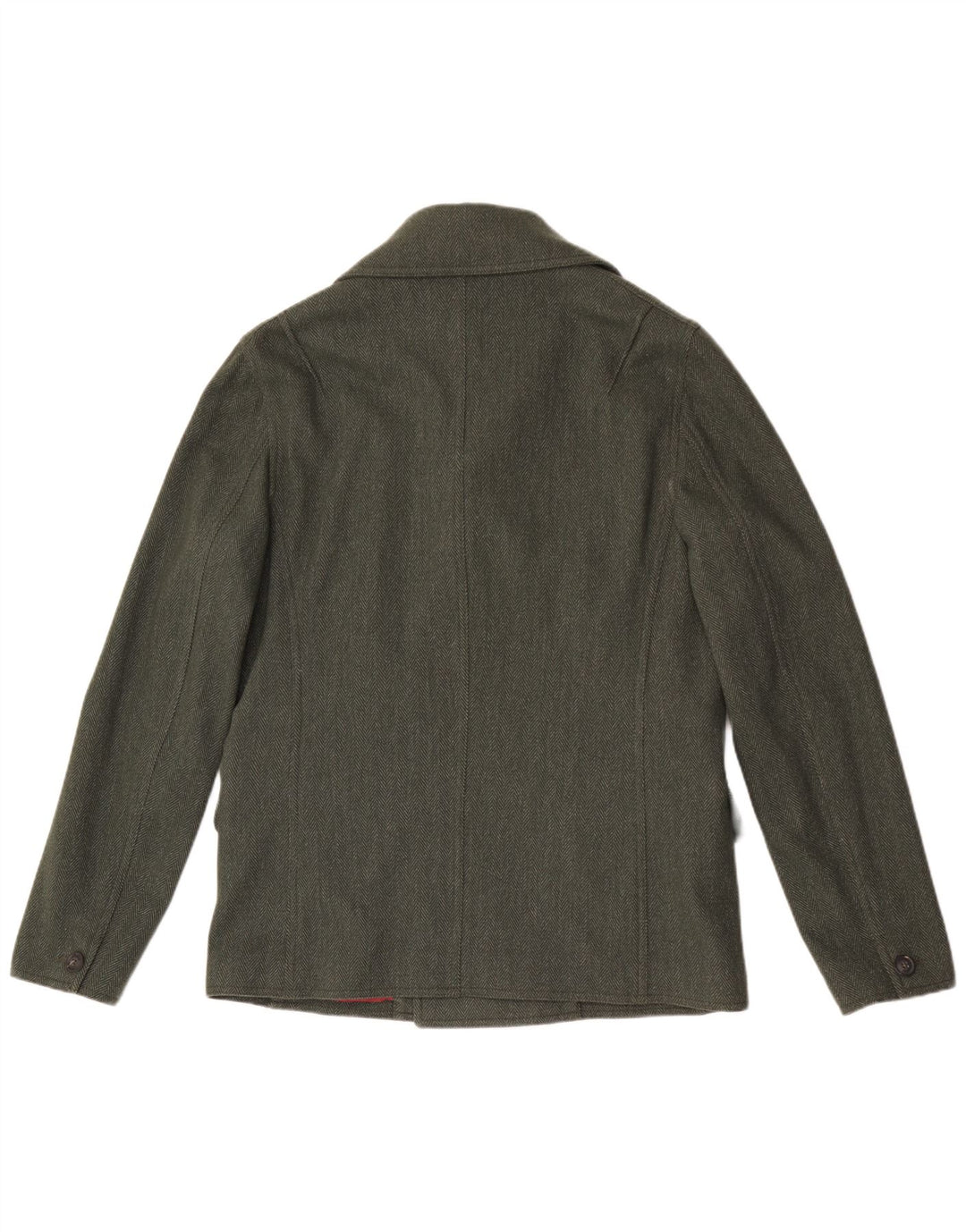 Liu Jo Herren Pea Coat UK 40 Große grüne Wolle mit Fischgrätenmuster