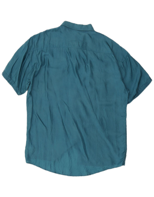 Vintage Herren Kurzarmhemd Größe 41/42 16 1/2 Große blaue Seide