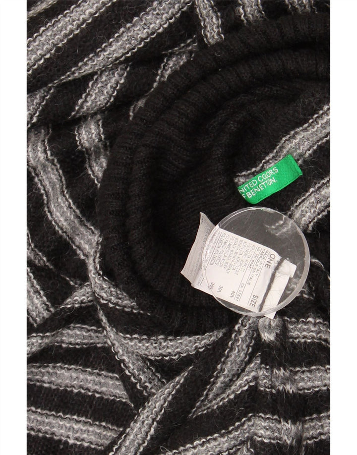 Benetton Damen-Ponchopullover mit Rollkragen, Einheitsgröße, grau gestreift, Acryl