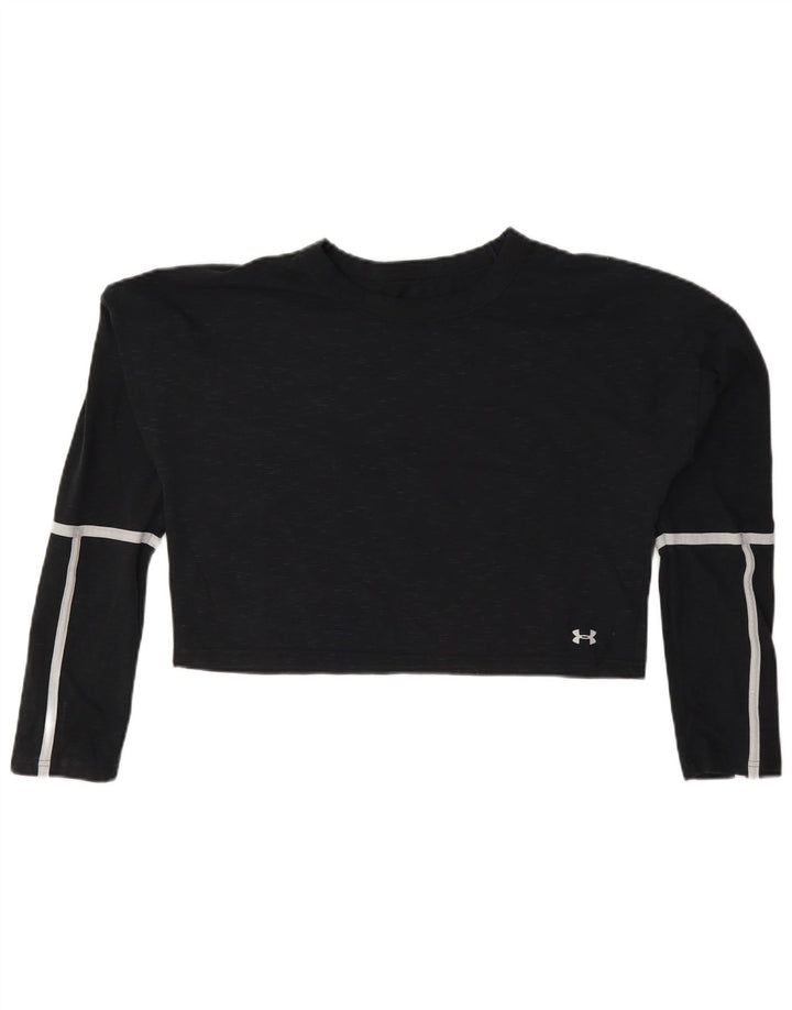 Under Armour Damen Crop Top Langarm UK 14 Mittelschwarze Baumwolle