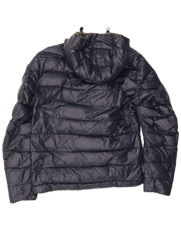 Blauer wattierte Herrenjacke mit Kapuze, UK 40, Größe L, marineblau, Polyamid
