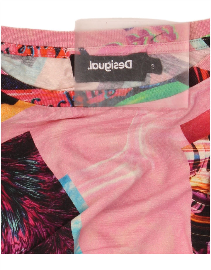 Desigual Damen Übergroßes Grafik-T-Shirt-Oberteil UK 10 Small Pink