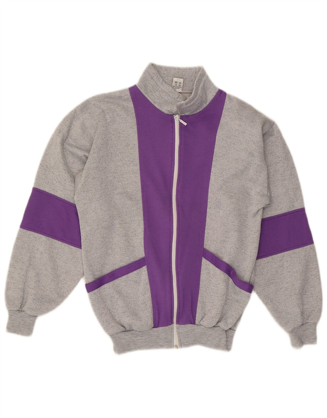 Vintage Damen Trainingsanzug Top Jacke UK 12 Mittelgraues Colourblock-Polyester