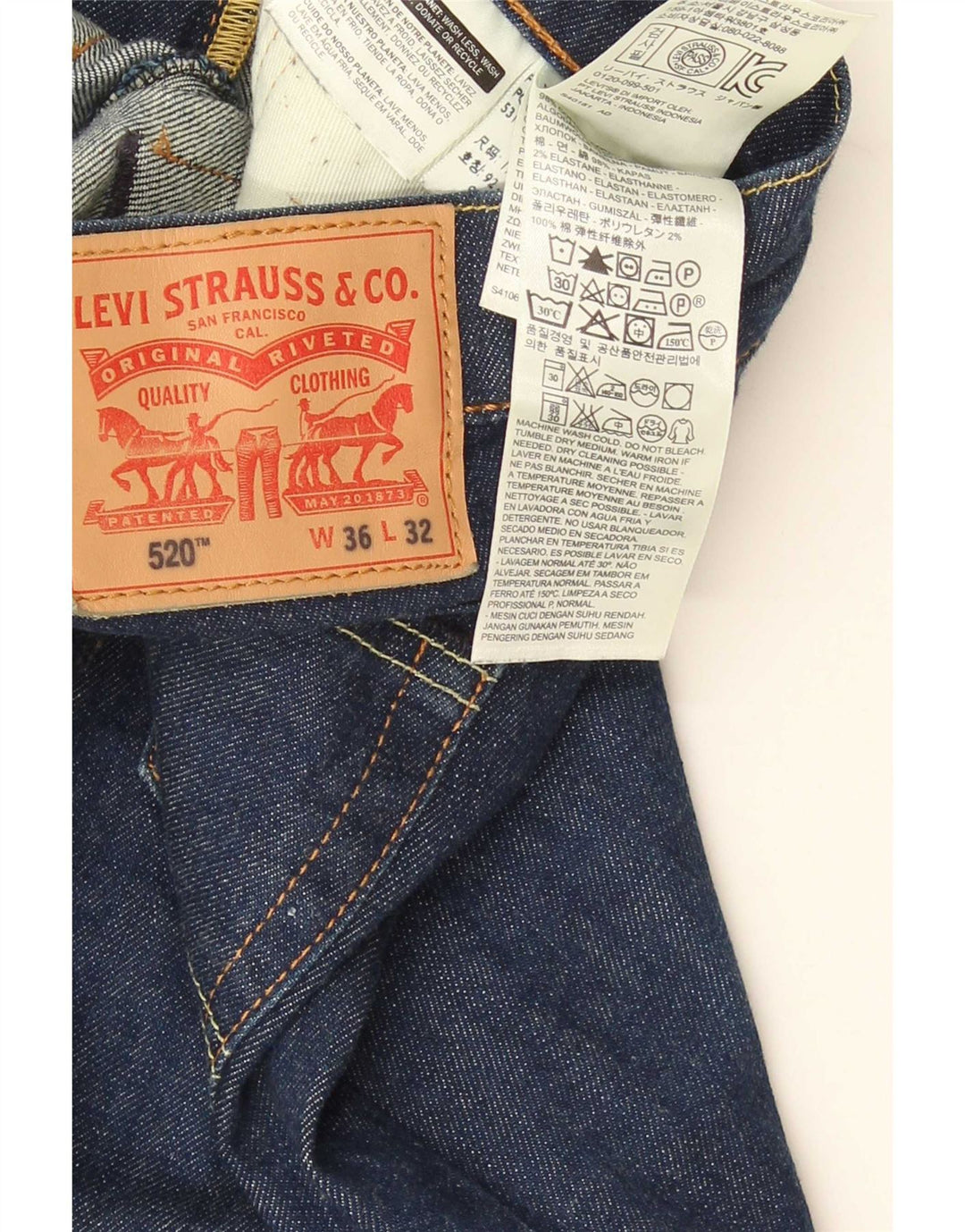 Levi's Herren 520 Tapered Jeans W36 L32 Blaue Baumwolle