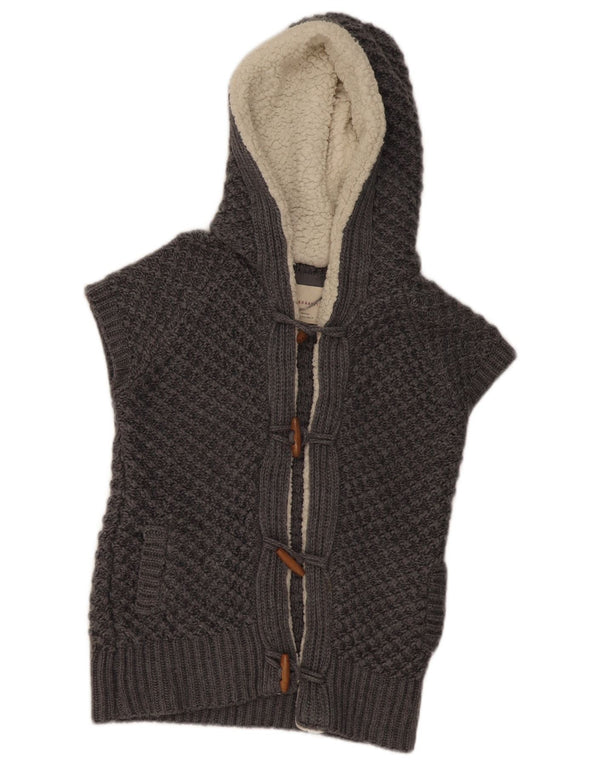 Zara Damen-Strickjacke mit kurzen Ärmeln und Kapuze, Gr. 40, Größe L, Grau, Acryl