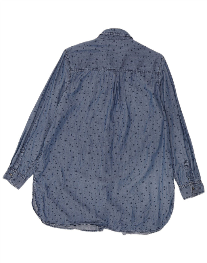 Marks & Spencer Damen Longline-Hemd mit abstraktem Muster UK 16 Large Blau