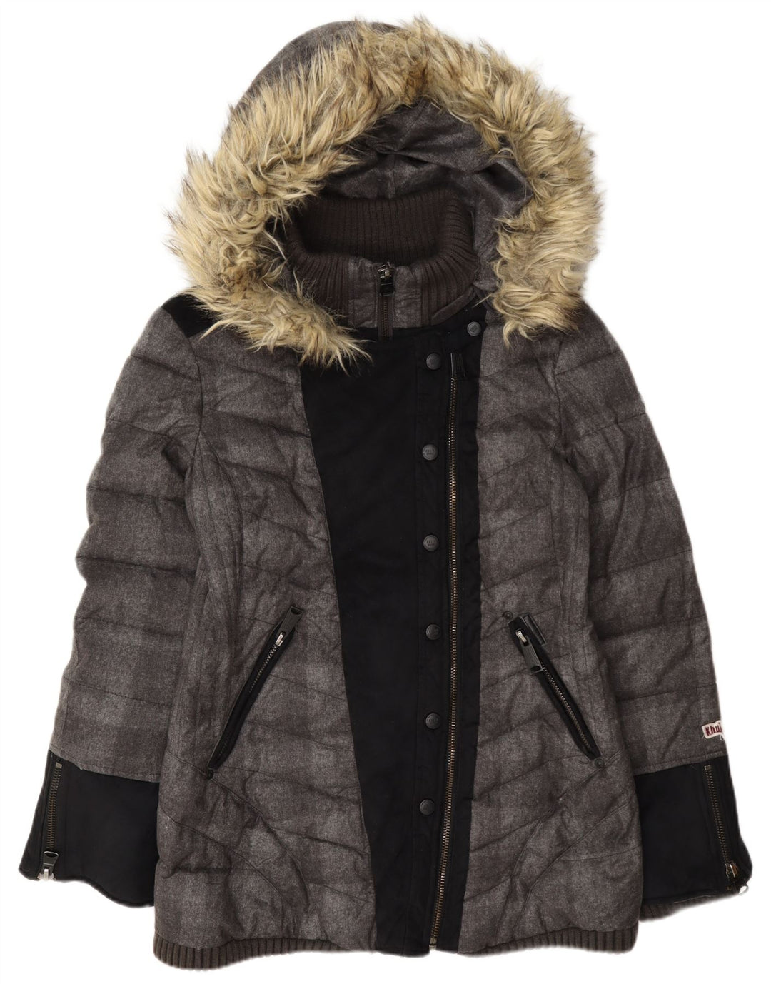 KHUJO Wattierte Damenjacke mit Kapuze UK 18 XL Graues Colourblock-Polyester