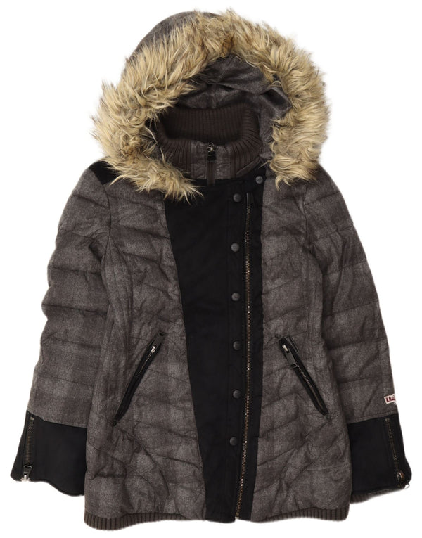 KHUJO Wattierte Damenjacke mit Kapuze UK 18 XL Graues Colourblock-Polyester