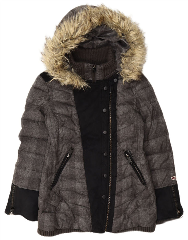 KHUJO Wattierte Damenjacke mit Kapuze UK 18 XL Graues Colourblock-Polyester