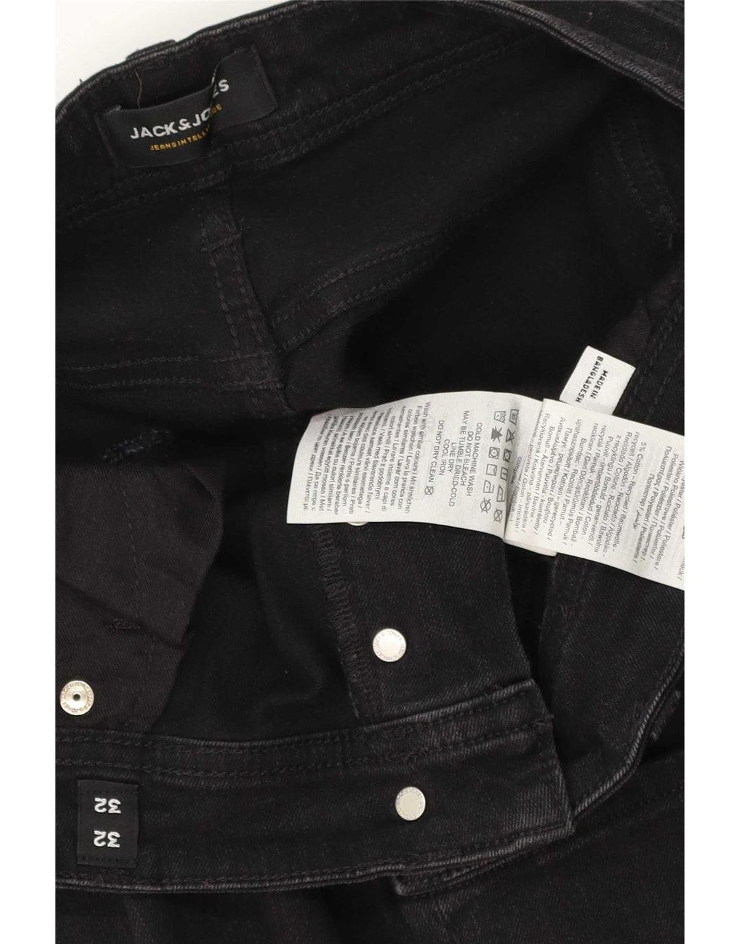 Jack & Jones Herren Straight Jeans W32 L32 Schwarze Baumwolle