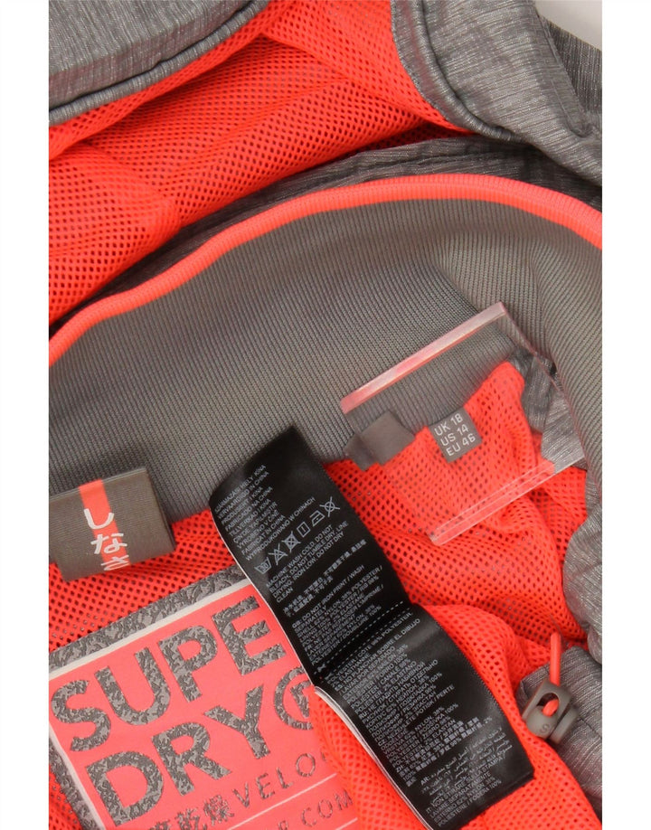 Superdry Damen-Regenjacke mit Kapuze, UK 18 XL, graues Nylon