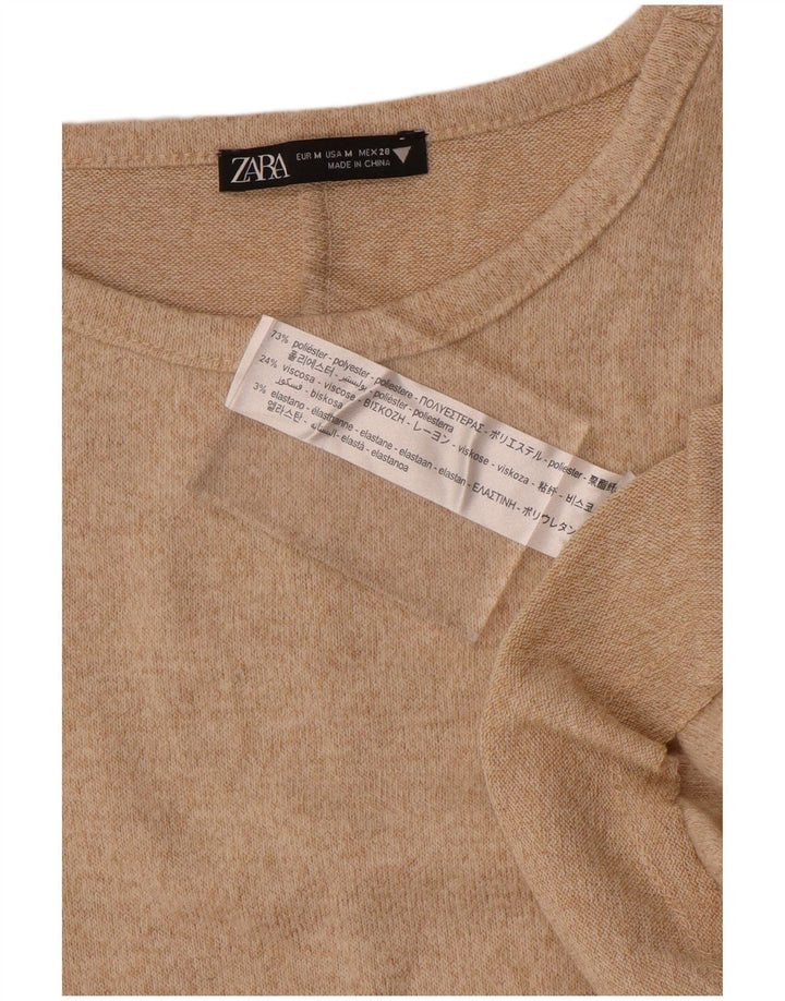 Zara Damen Langarm-Pulloverkleid UK 14 Medium Beige Polyester