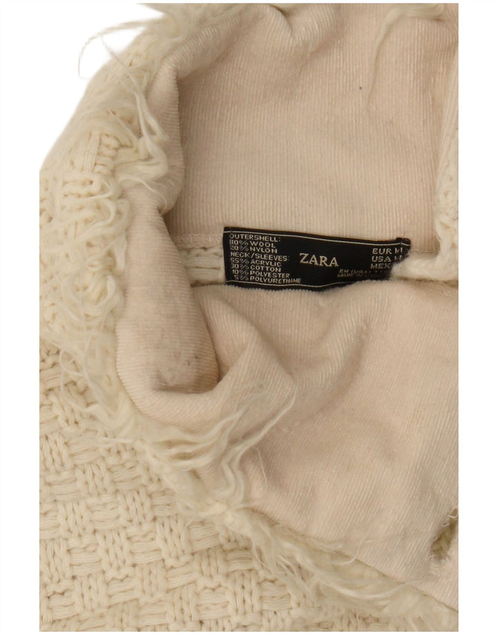 Zara Damen Longline-Cardigan-Pullover UK 12 Mittelweiße Wolle