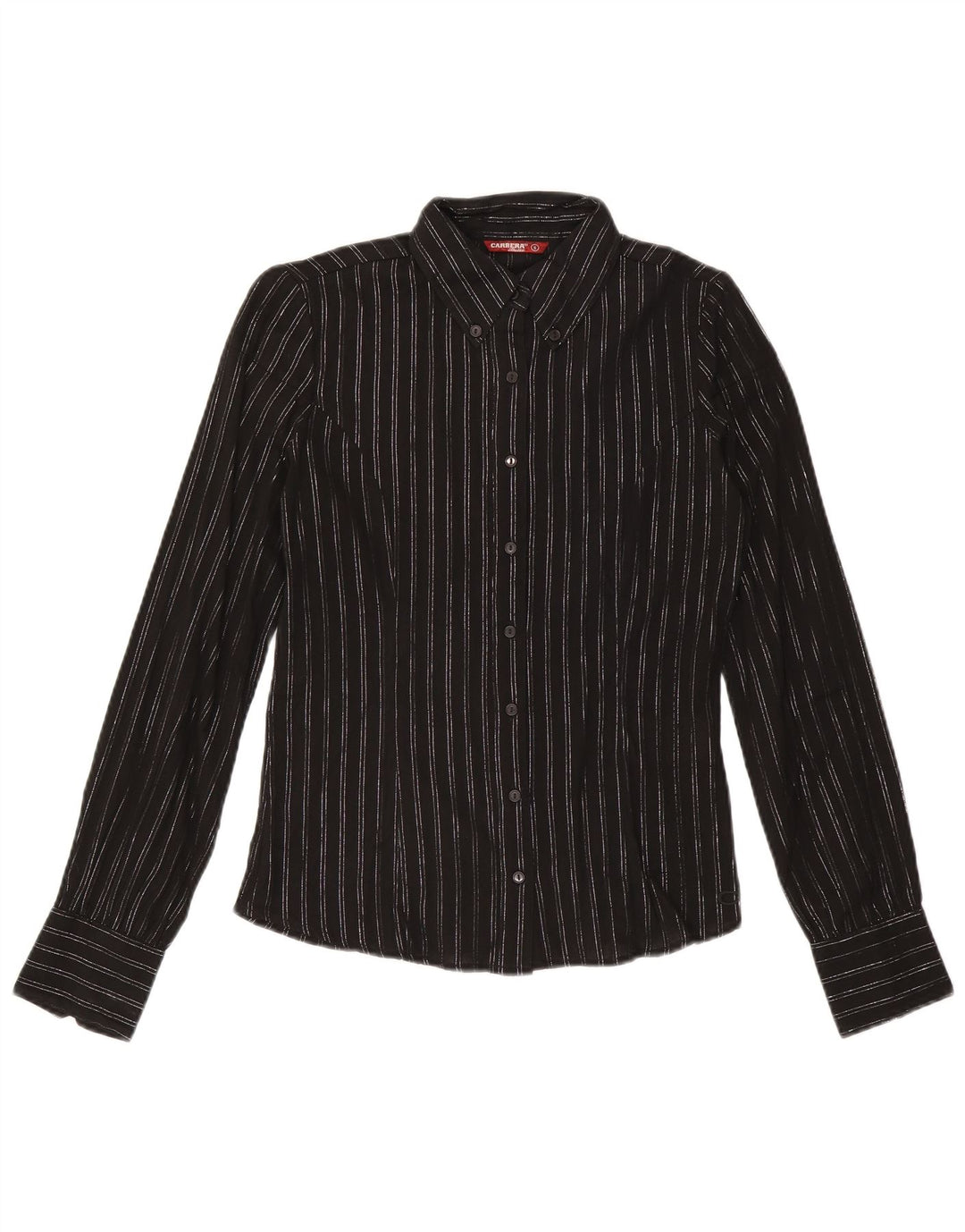 Carrera Damen-Hemd UK 10 Small Schwarz gestreift aus Baumwolle