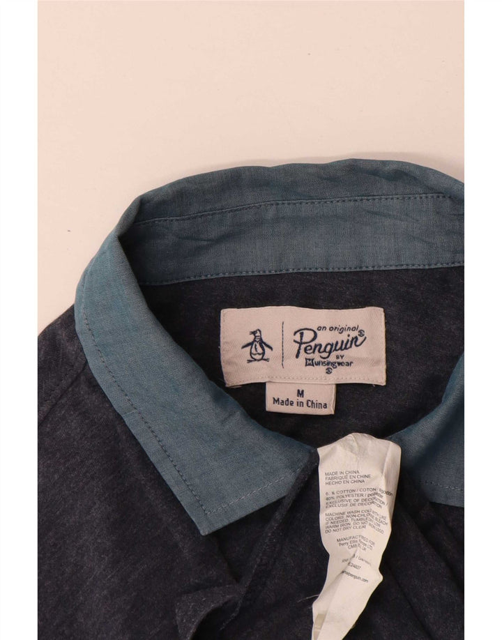 Penguin Herren-Poloshirt aus mittelblauer, marineblauer Colourblock-Baumwolle