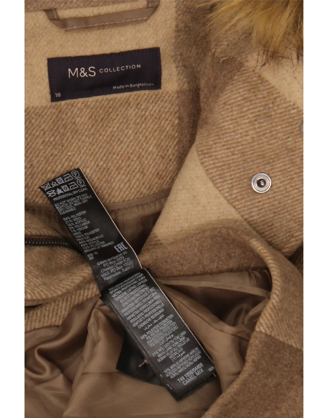 MARKS & SPENCER Damen-Dufflecoat mit Kapuze, UK 16, groß, braun kariert