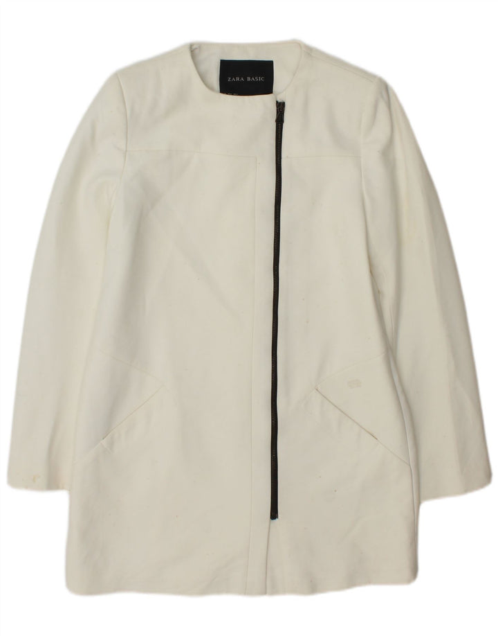 Zara Damen Longline Blazer Jacke UK 14 Mittelweißes Polyester