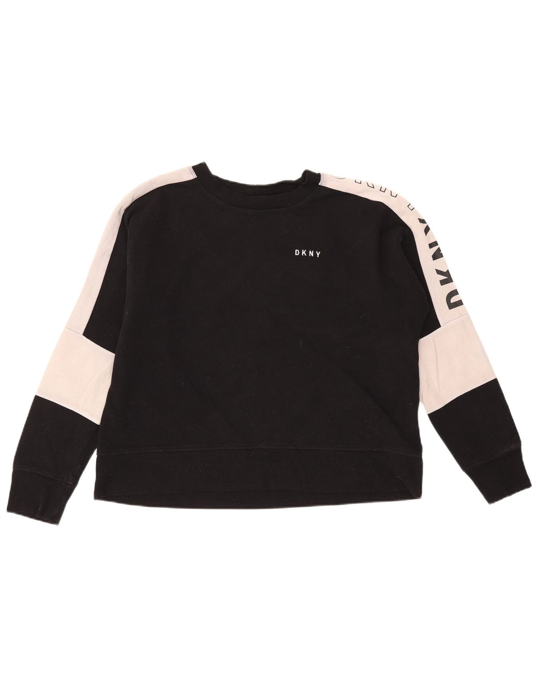 Dkny Womens Graphic Sweatshirt Pullover UK 14 Mittelschwarz Farbblock