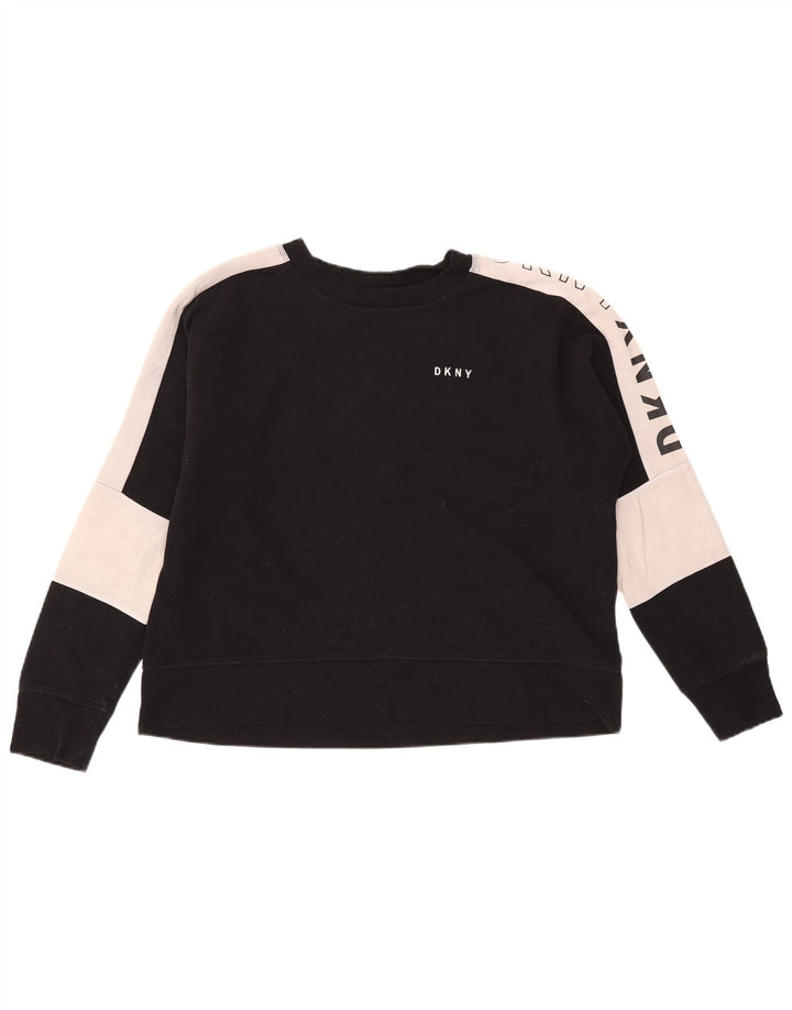 Dkny Womens Graphic Sweatshirt Pullover UK 14 Mittelschwarz Farbblock