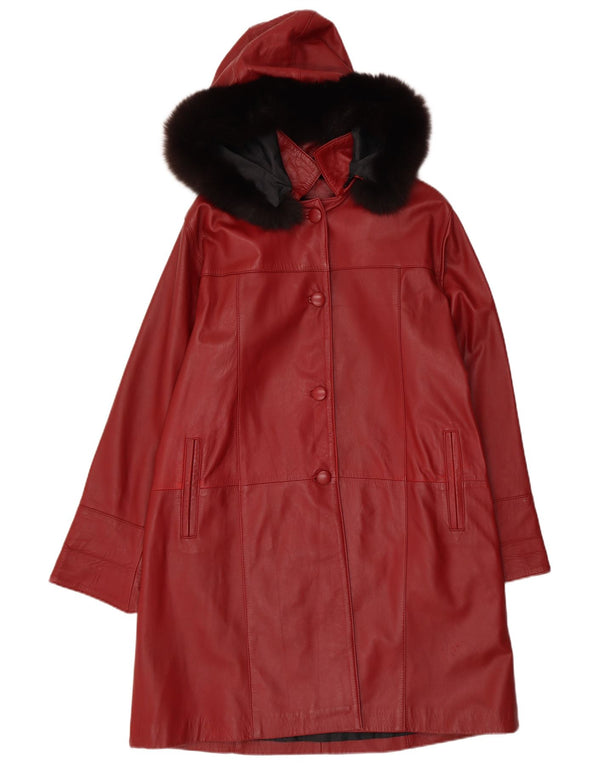 Vintage Damen Ledermantel mit Kapuze, lockere Passform, EU 36, klein, Rot