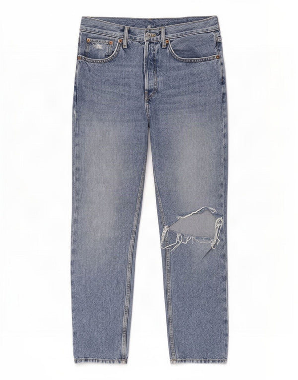Topshop Damen Distressed Straight Jeans W28 L30 Blaue Baumwolle