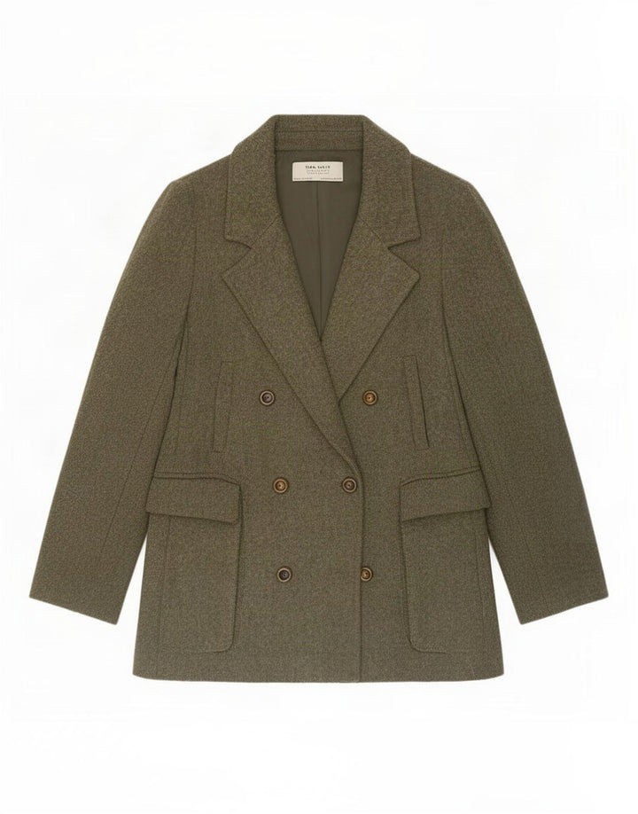 Zweireihiger Damenmantel von Zara, UK 12, mittleres Khaki, Polyester