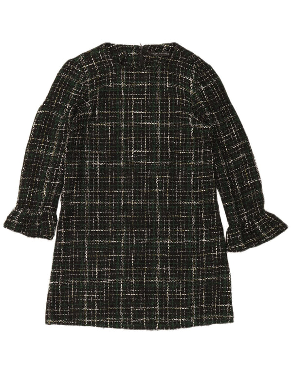 Zara Damen Langarm-Etuikleid UK 14 Mittelgrünes Karo-Acryl