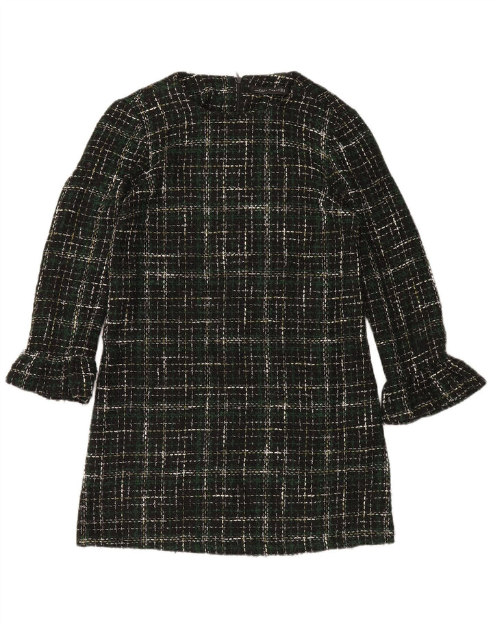 Zara Damen Langarm-Etuikleid UK 14 Mittelgrünes Karo-Acryl