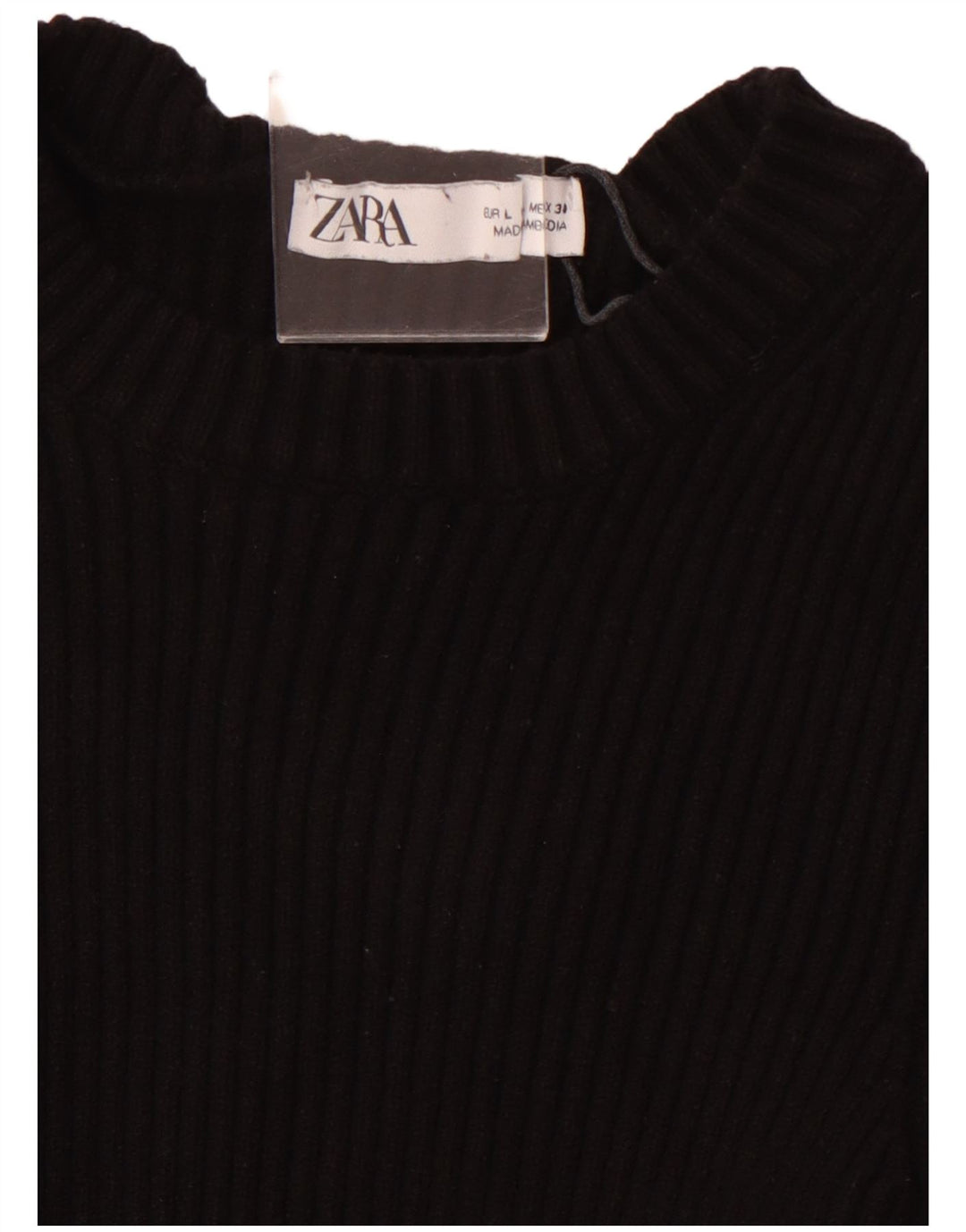 ZARA Damen Crop 3/4-Ärmel-Pullover mit U-Boot-Ausschnitt, Gr. 14, Schwarz