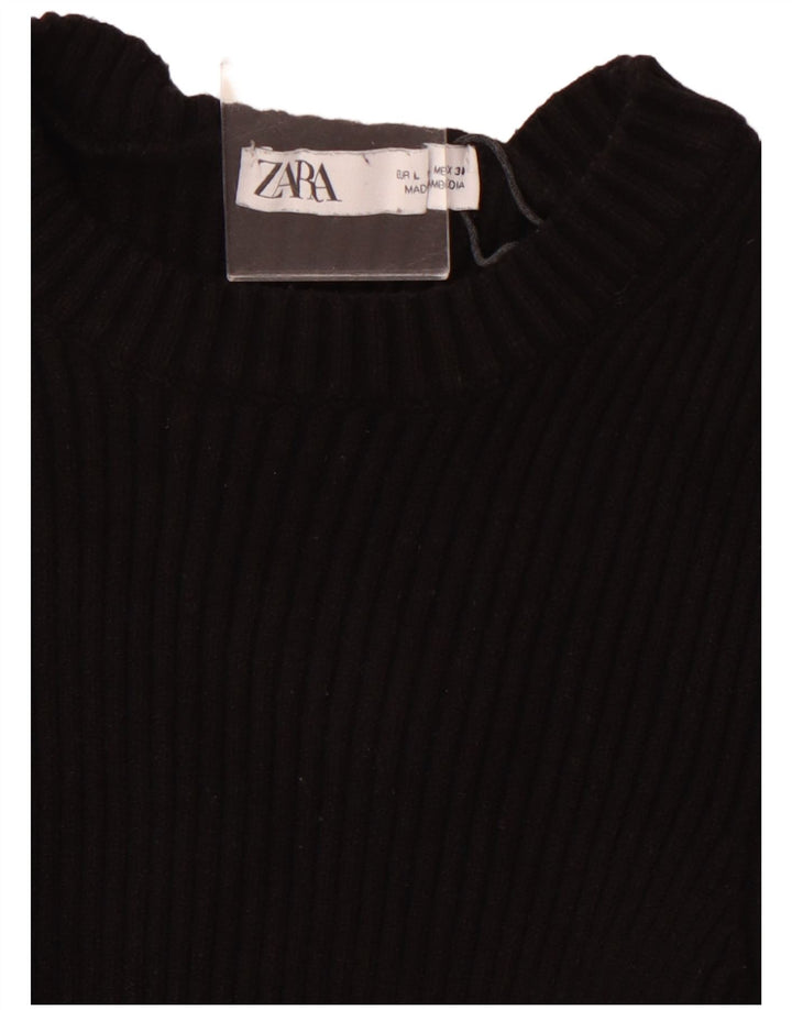ZARA Damen Crop 3/4-Ärmel-Pullover mit U-Boot-Ausschnitt, Gr. 14, Schwarz