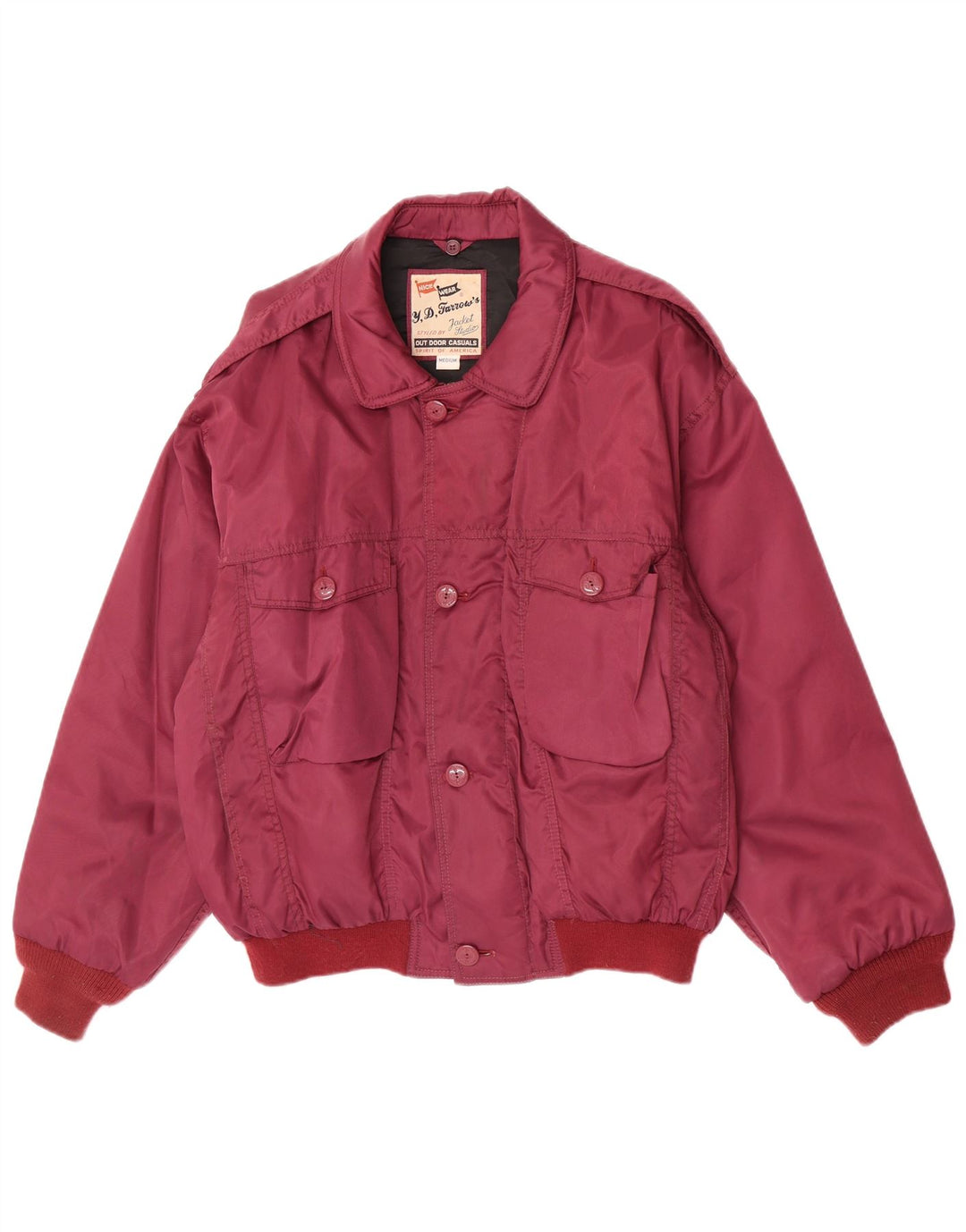 Vintage Herren gepolsterte Bomberjacke UK 38 Medium Burgund Nylon