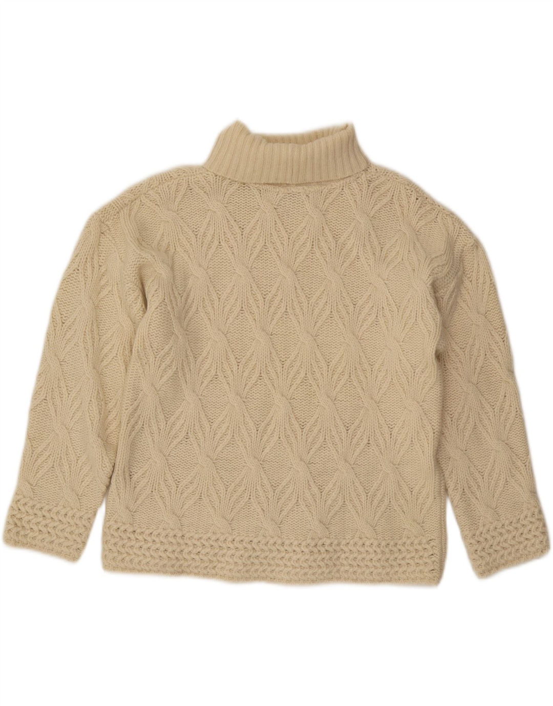 Vintage Damen Crop Rollkragenpullover Pullover UK 14 Medium Off White Wool