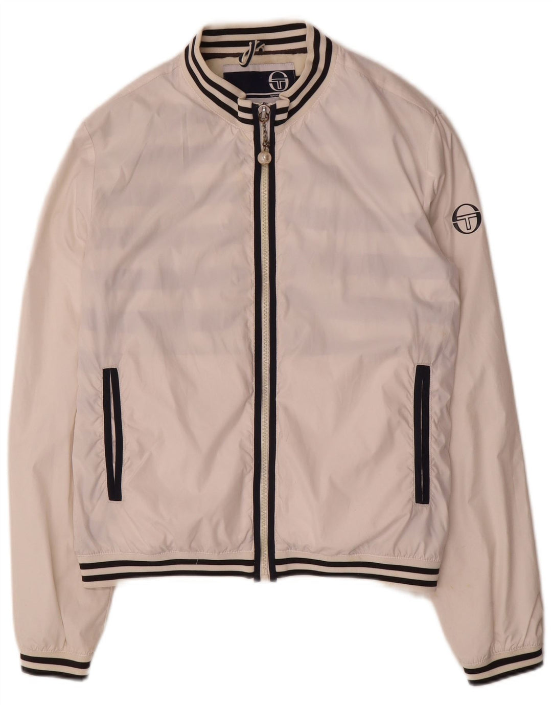 Sergio Tacchini Damen-Trainingsanzug-Oberteiljacke US 12 Large Weiß gestreift
