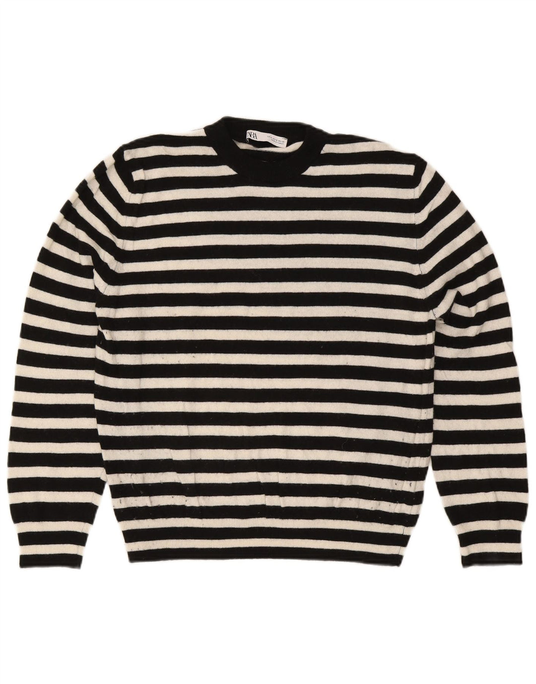 Zara Damen-Pullover mit Rundhalsausschnitt, Gr. 14, Mittelschwarz, gestreift, Polyamid