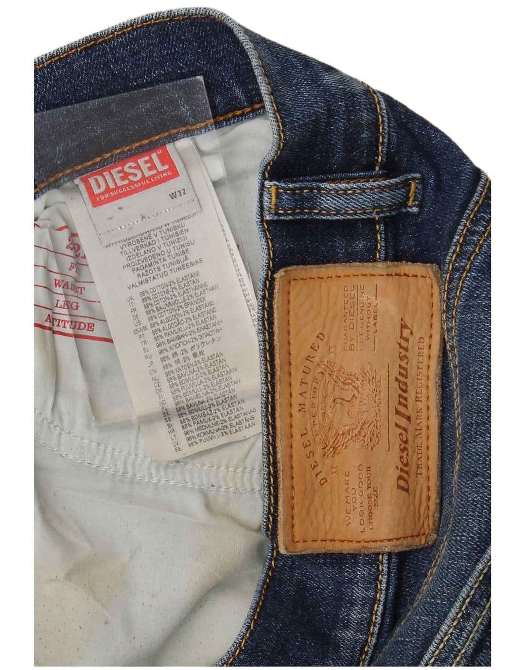 DIESEL Herren Straight Jeans W32 L33 Blaue Baumwolle