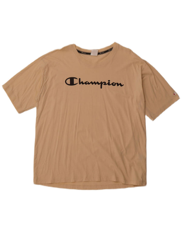CHAMPION Damen-Grafik-T-Shirt-Oberteil UK 20 2XL Beige Baumwolle